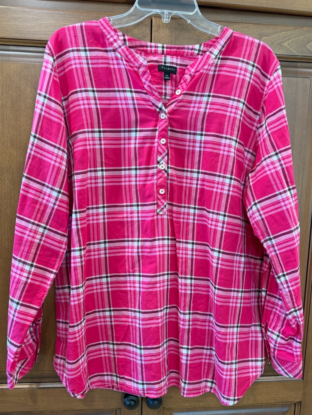 Talbots Pink Plaid Henley Tunic XL